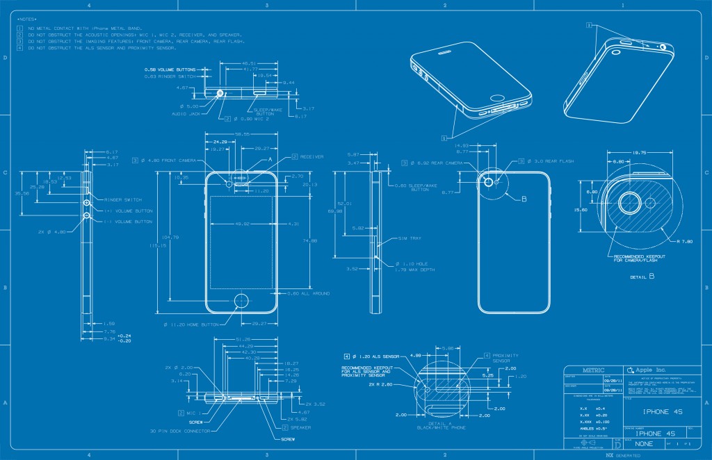 아이폰 도면(4s) - iPhone 4s blueprint drawing